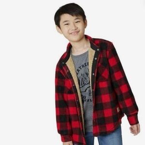 WEATHERPROOF VINTAGE Sherpa Lined Buffalo Plaid Fleece Snap Up Shirt Jacket